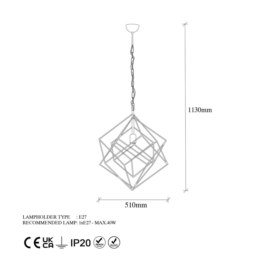 Geometrik Kafes Metal Avize 9'lu - Siyah