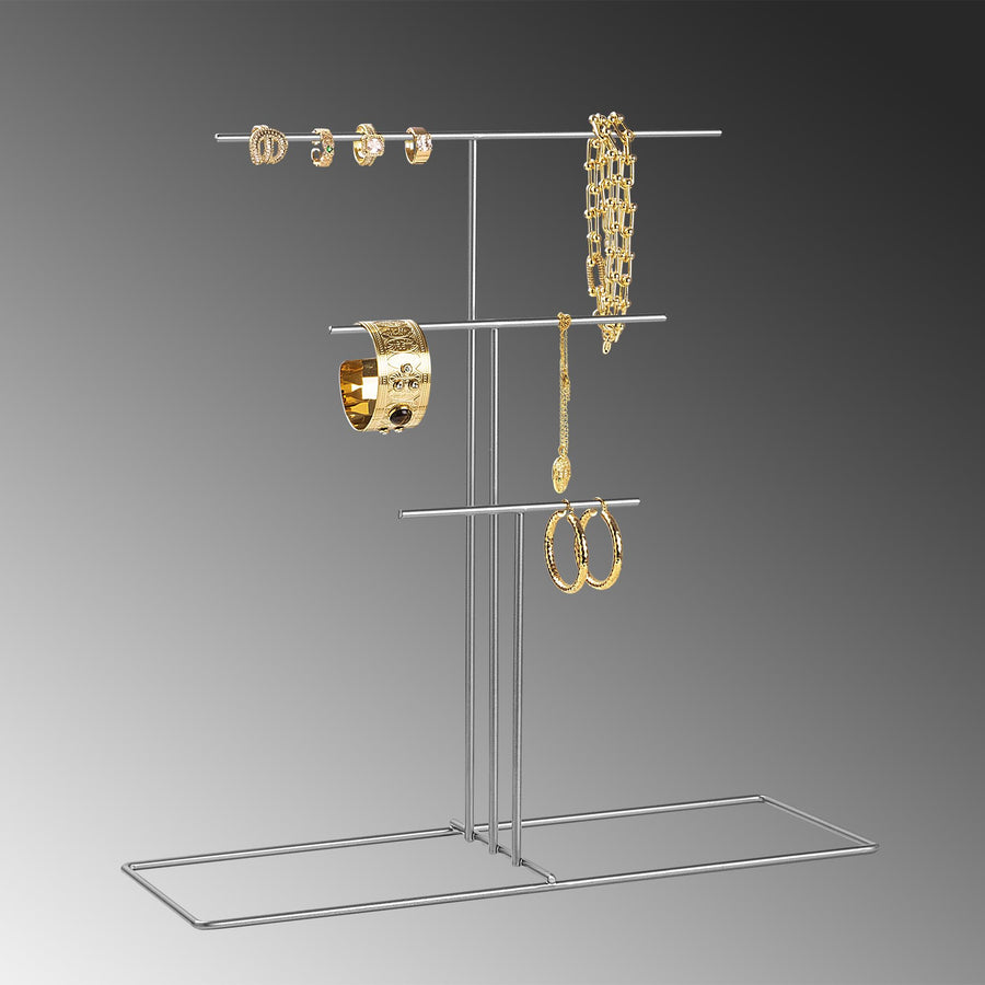 Üç Kademeli Metal Takı Standı - Gri