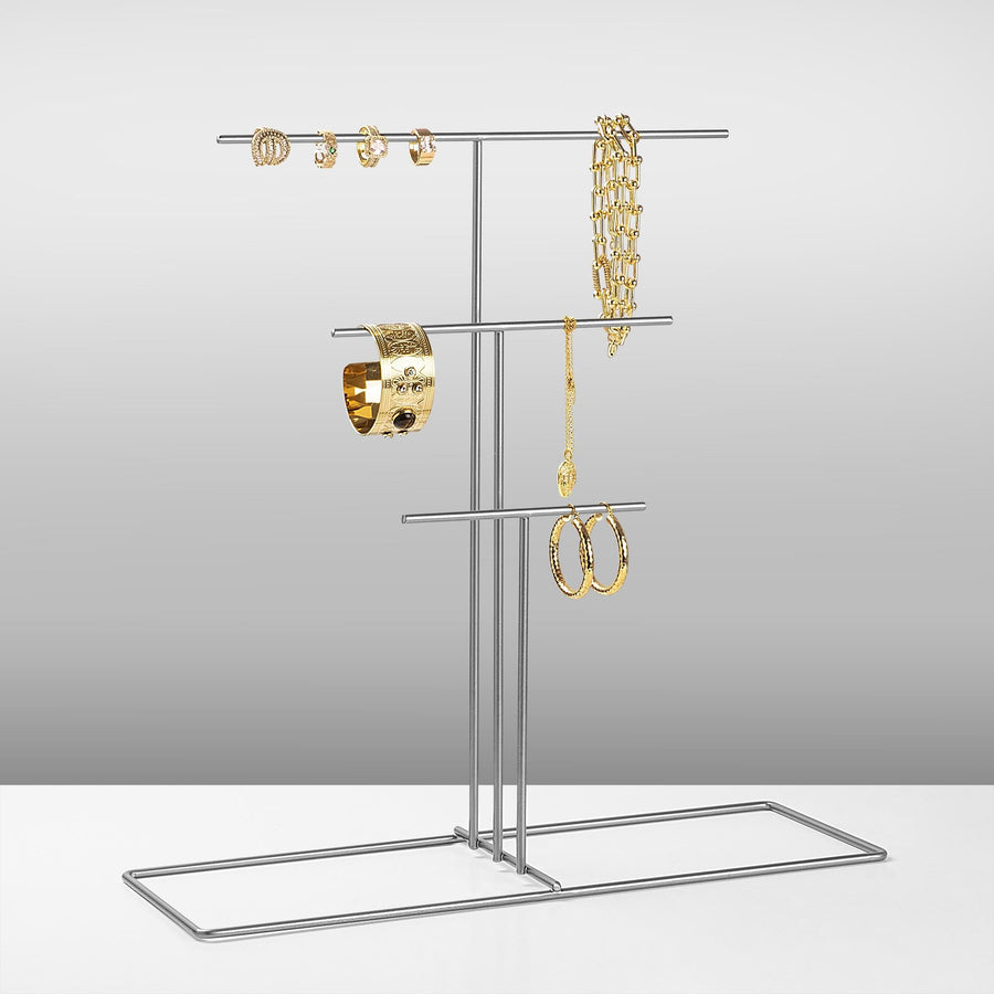 Üç Kademeli Metal Takı Standı - Gri