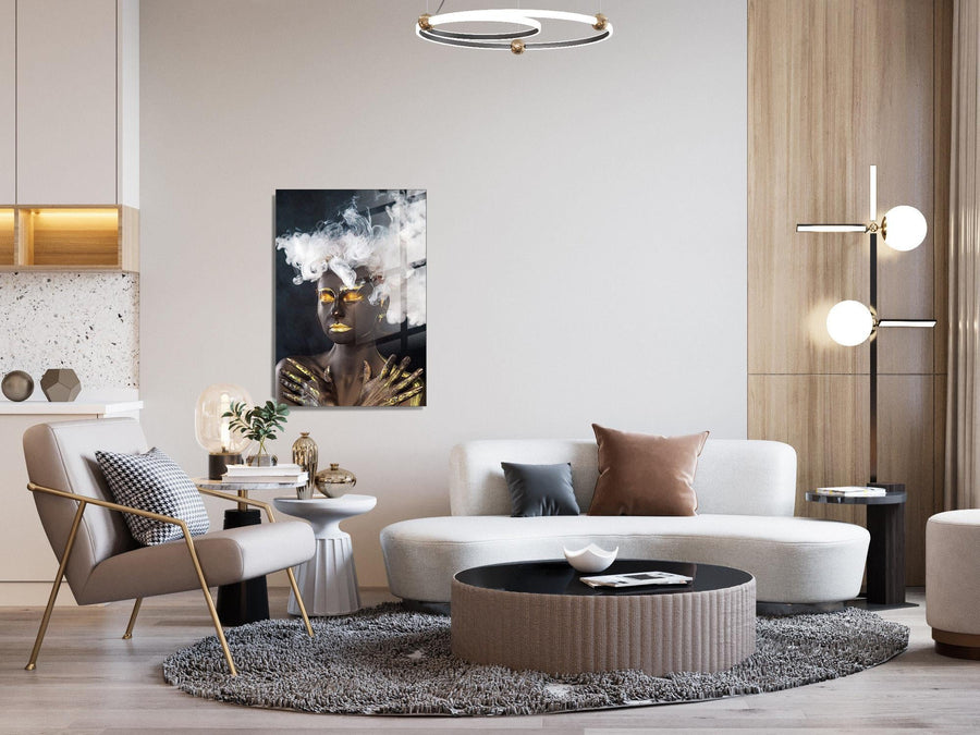 Duman Sarmalı Kadin Modern Cam Tablo - Siyah