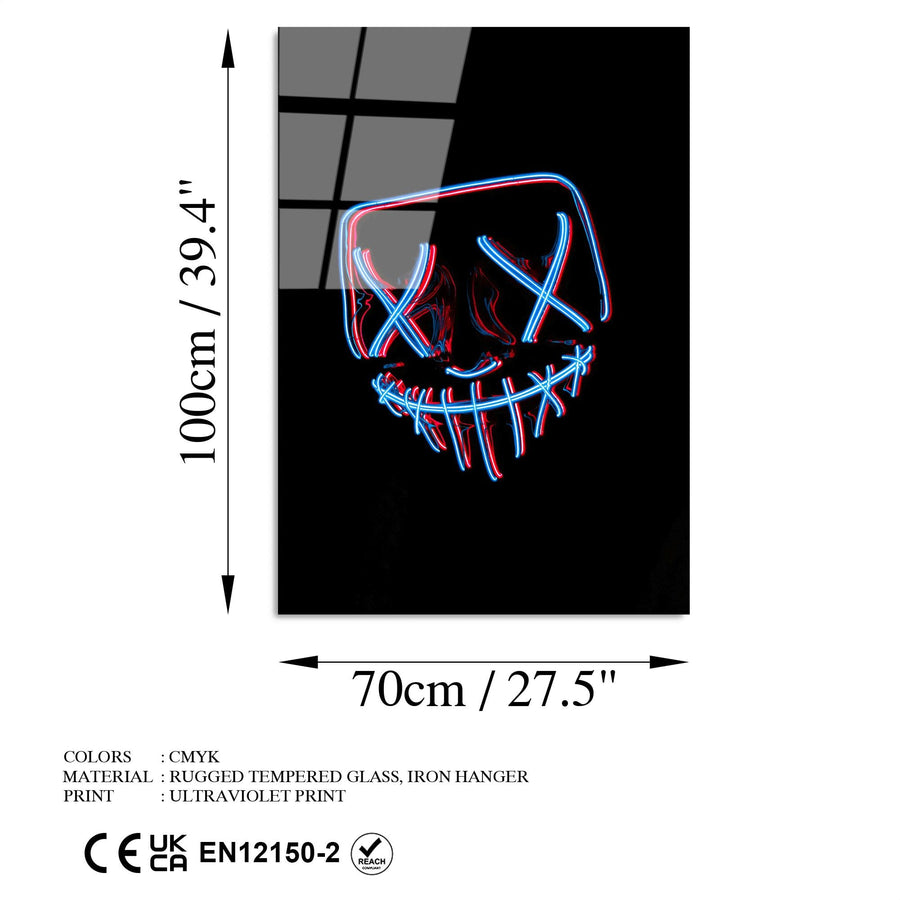 Maskeli Yuz Pop-Art Cam Tablo - Siyah