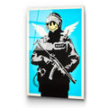 Banksy Polis Meleği Cam Tablo - Mavi