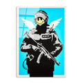 Banksy Polis Meleği Cam Tablo - Mavi