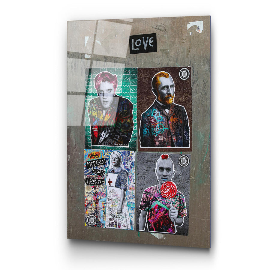 Pop-Art İkon Kolaj Cam Tablo - Cok-Renkli