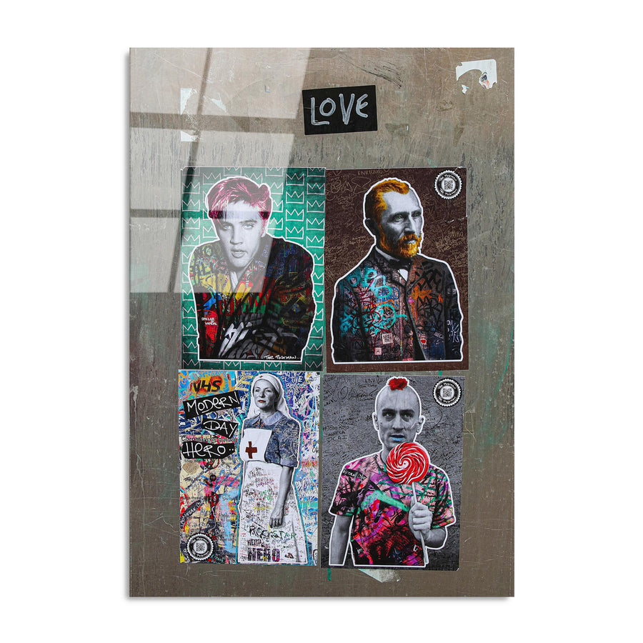 Pop-Art İkon Kolaj Cam Tablo - Cok-Renkli