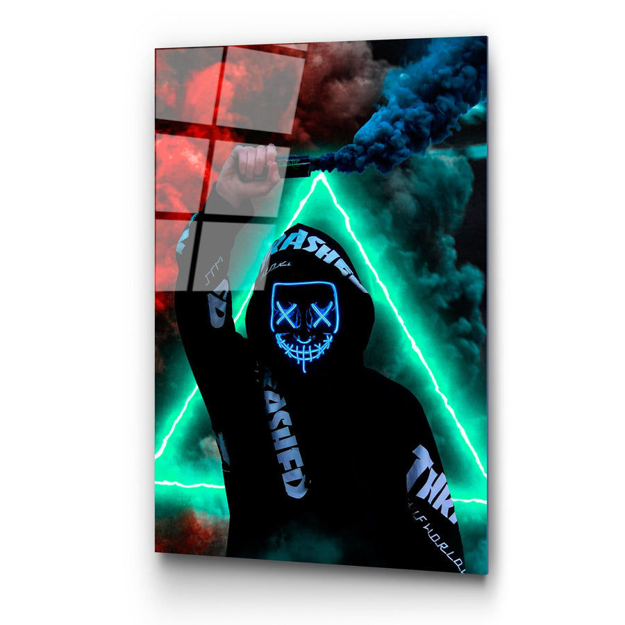 Maskeli Hoodie Figur Cam Tablo - Siyah