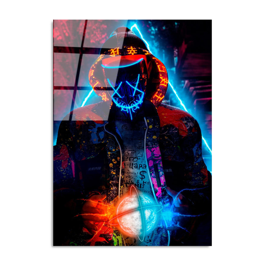 Maskeli Hoodie Figur Mavi Cam Tablo - Cok-Renkli