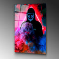 Maskeli Hoodie Figur Duman Cam Tablo - Siyah