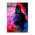 Maskeli Hoodie Figur Duman Cam Tablo - Siyah