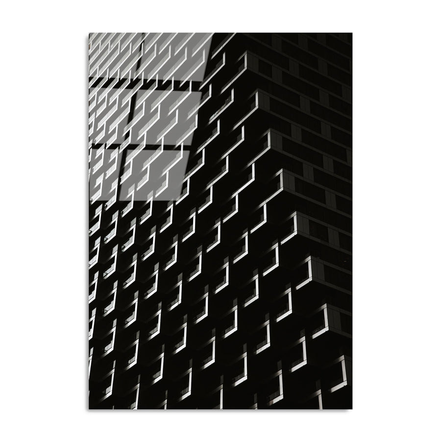 Geometrik Bina Cephesi Cam Tablo - Siyah