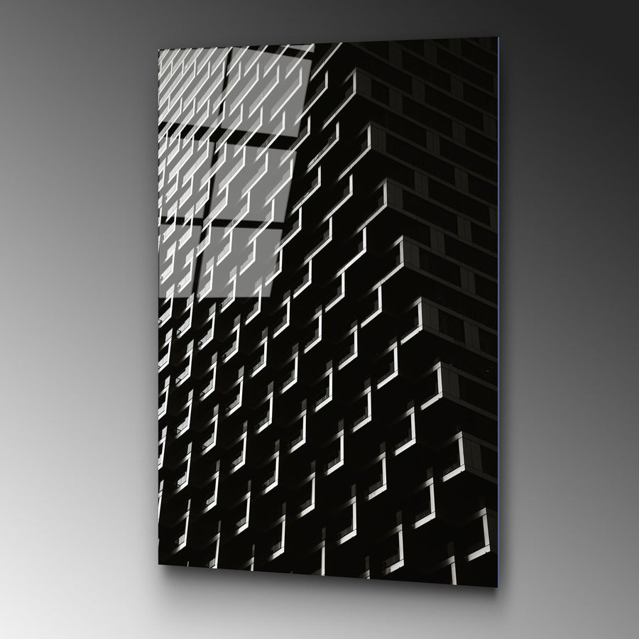 Geometrik Bina Cephesi Cam Tablo - Siyah