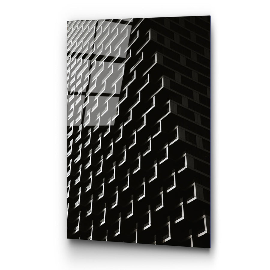 Geometrik Bina Cephesi Cam Tablo - Siyah