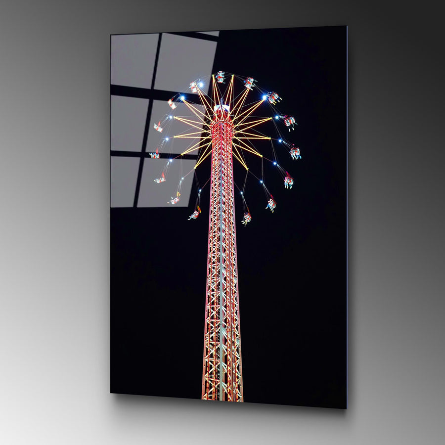 Lunapark Kulesi Gece Cam Tablo - Kirmizi