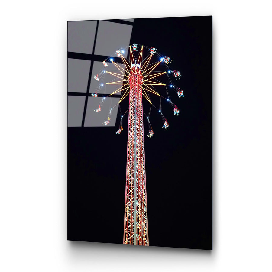 Lunapark Kulesi Gece Cam Tablo - Kirmizi