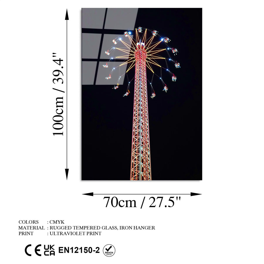 Lunapark Kulesi Gece Cam Tablo - Kirmizi
