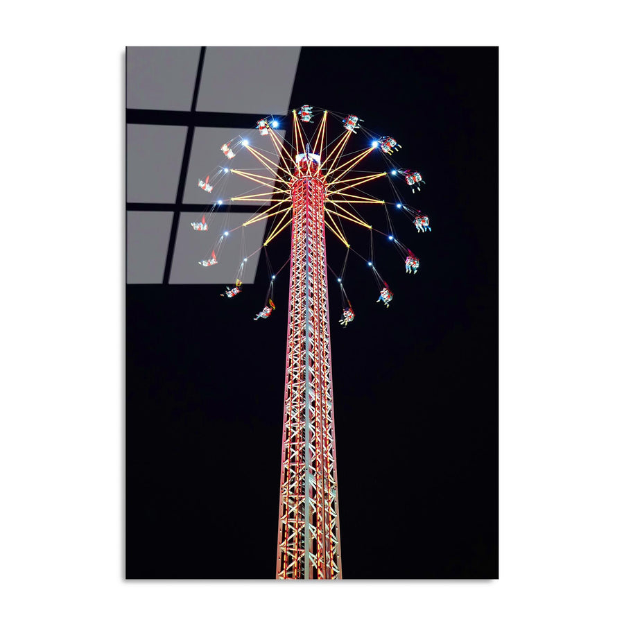 Lunapark Kulesi Gece Cam Tablo - Kirmizi