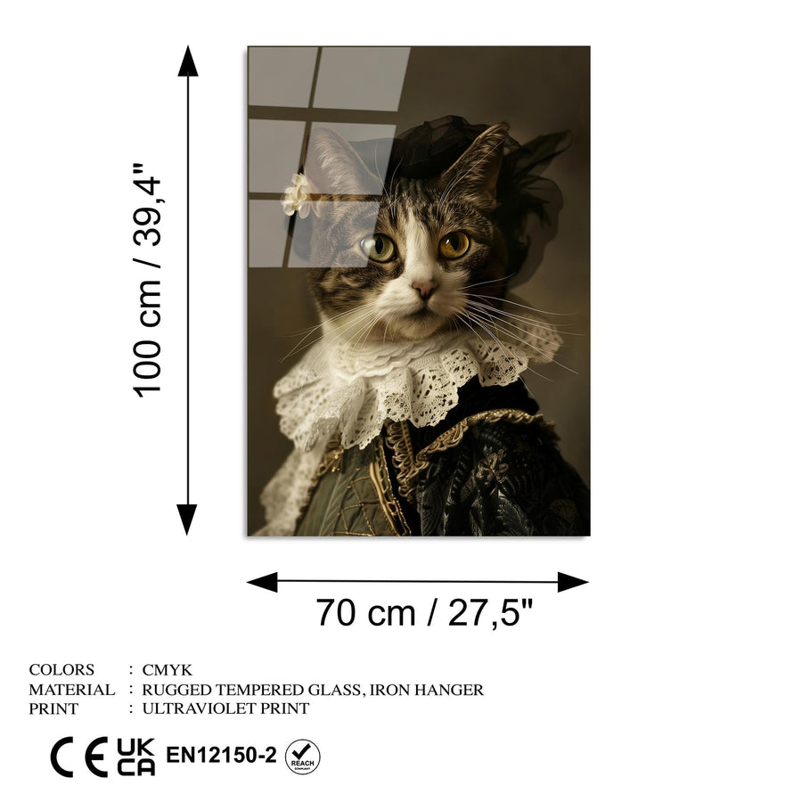 Kedi Aristokrat Cam Tablo - Siyah