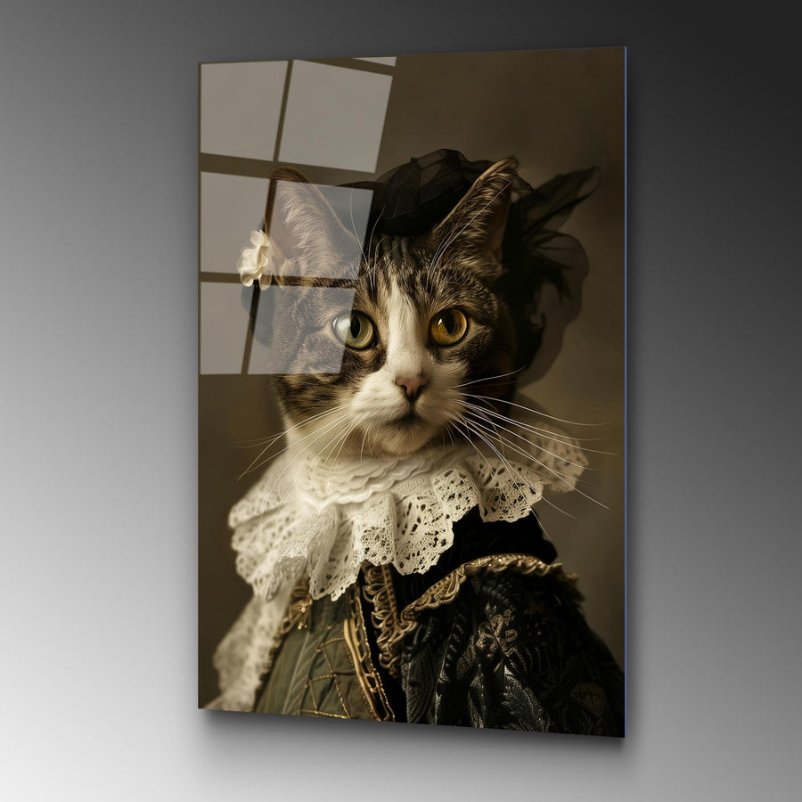 Kedi Aristokrat Cam Tablo - Siyah