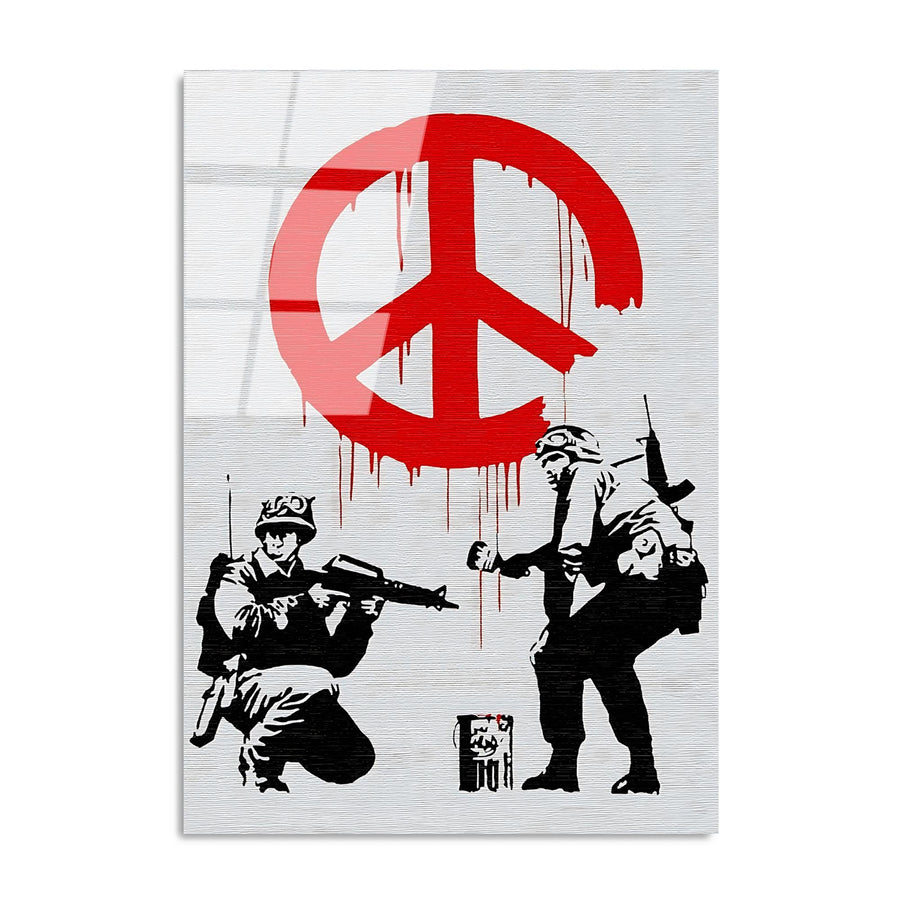 Asker Baris Isareti Banksy Cam Tablo - Beyaz