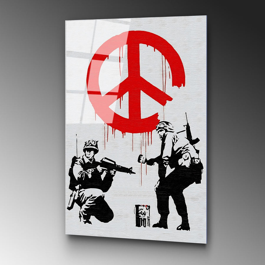 Asker Baris Isareti Banksy Cam Tablo - Beyaz