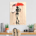 İskelet Şemsiye Banksy Cam Tablo - Krem