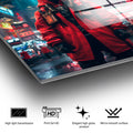 Cyberpunk Figür Şehir Cam Tablo - Kırmızı