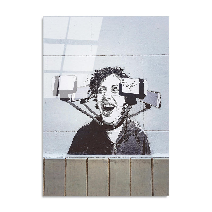 Selfie Graffiti Sokak Sanat Cam Tablo - Siyah