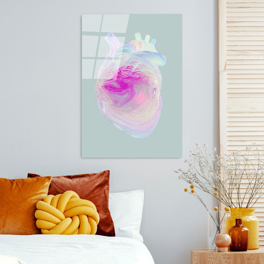 Holografik Kalp Anatomik Modern Cam Tablo - Pembe