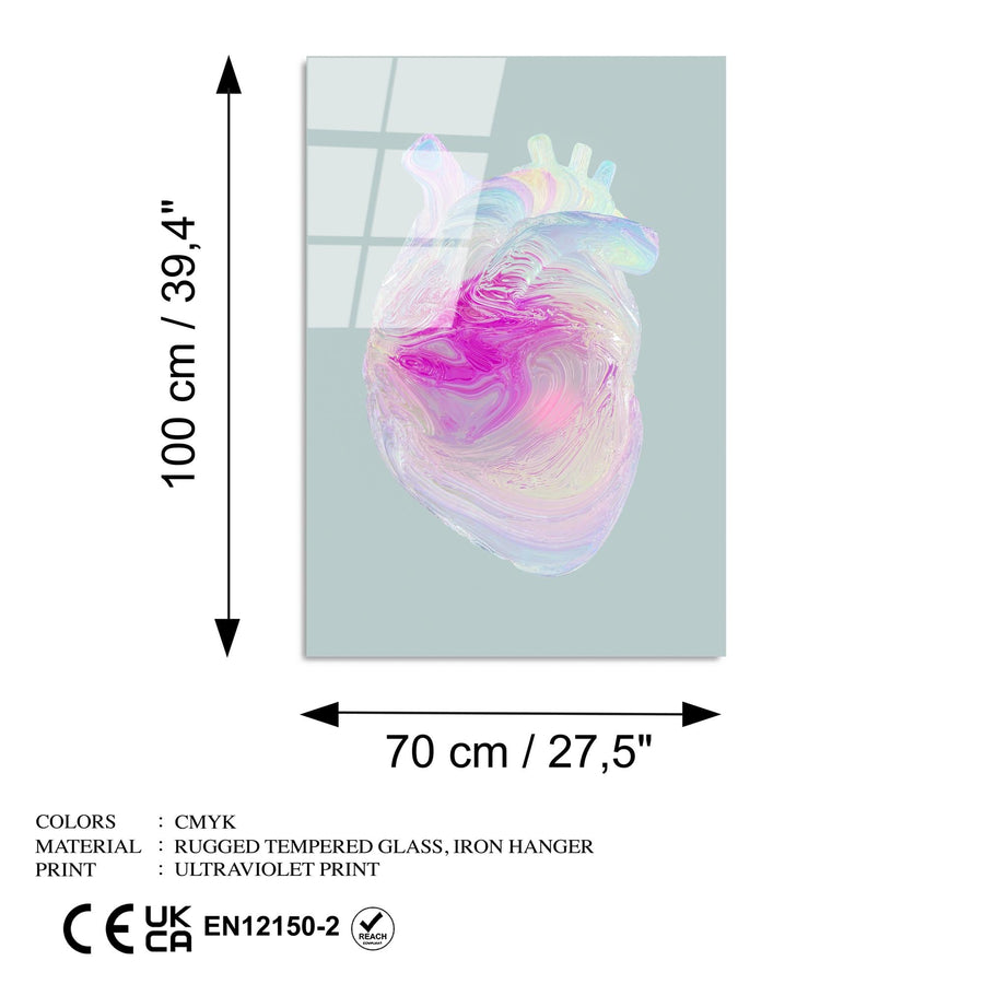 Holografik Kalp Anatomik Modern Cam Tablo - Pembe