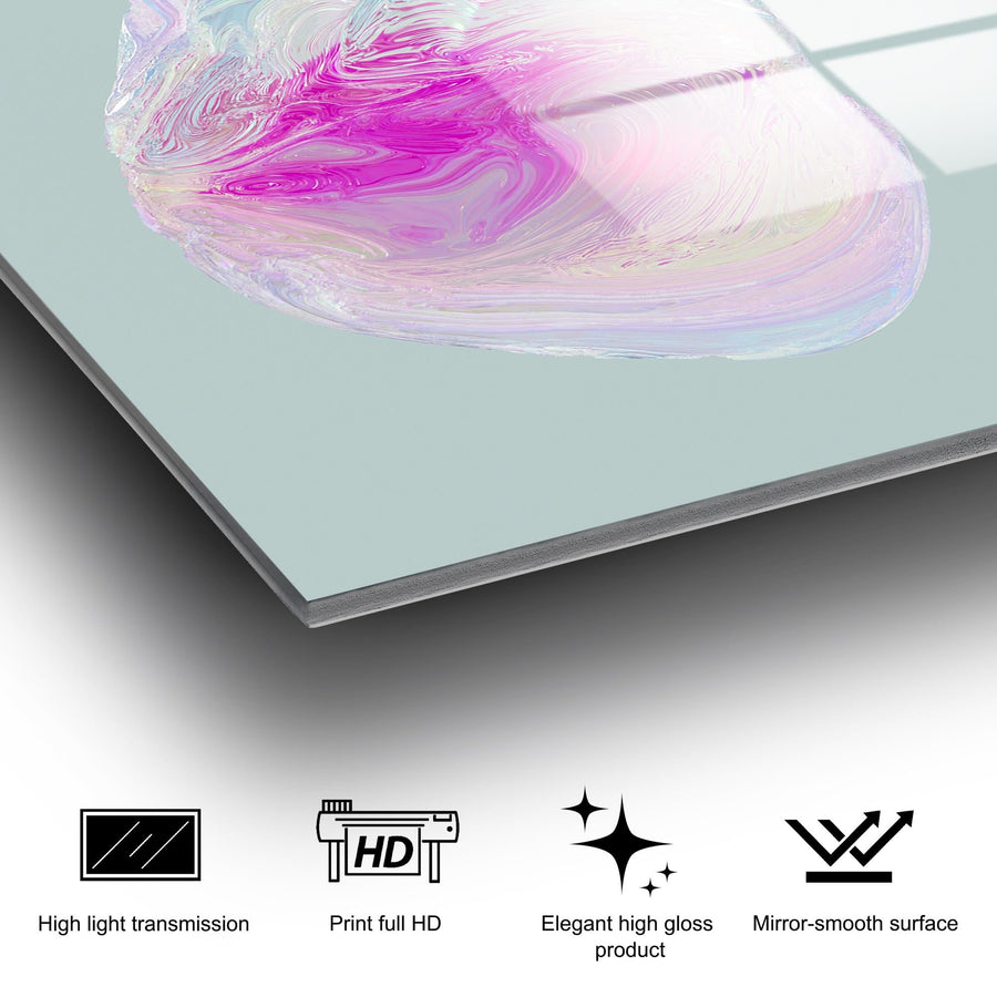 Holografik Kalp Anatomik Modern Cam Tablo - Pembe