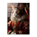 Kostumlu Kedi Portre Cam Tablo - Kirmizi