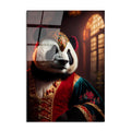 Kostumlu Panda Portre Cam Tablo - Siyah