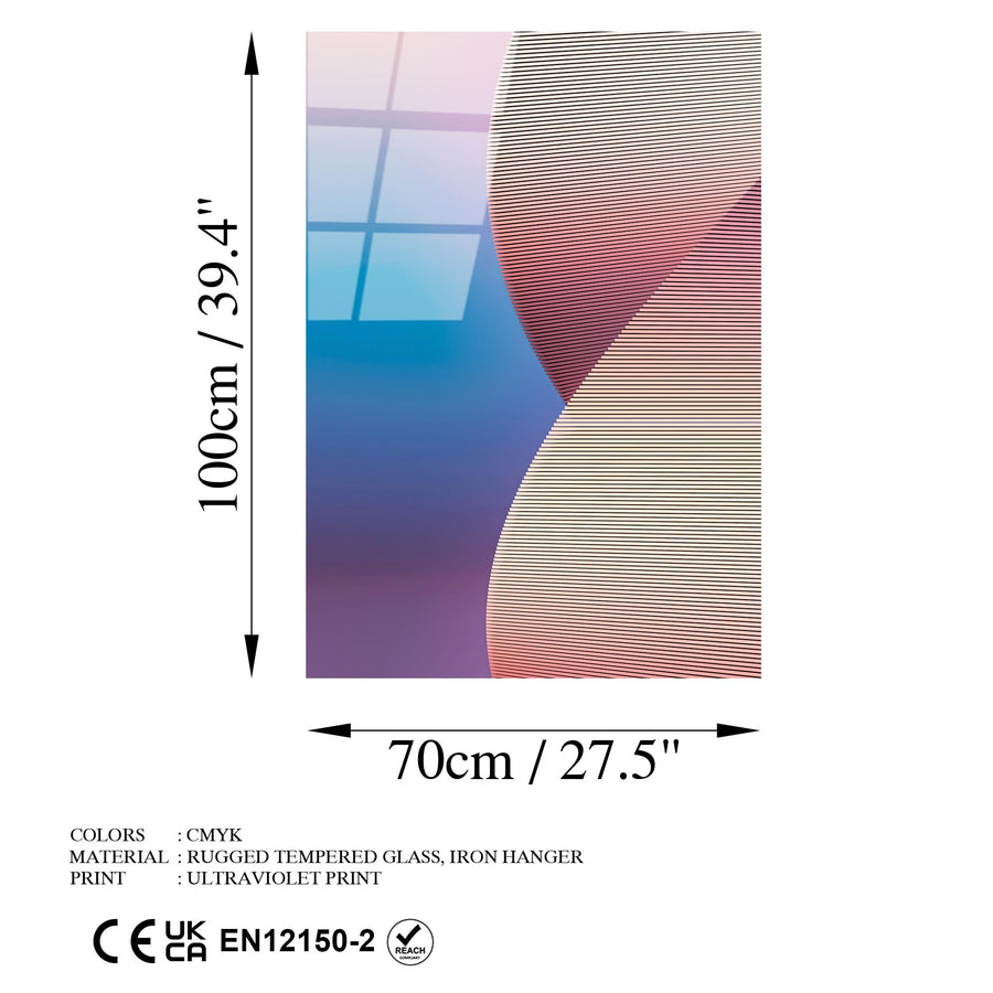 Dalgali Cizgili Soyut Cam Tablo - Pembe