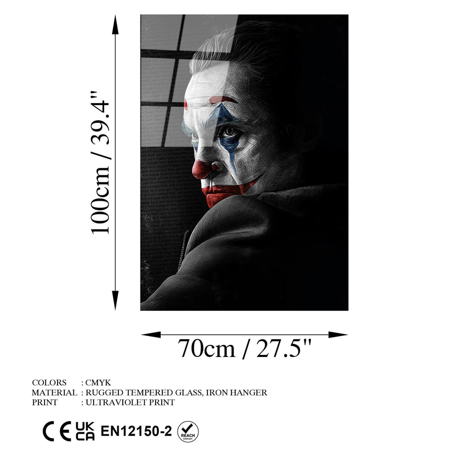 Joker Portre Siyah Beyaz Cam Tablo - Siyah