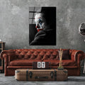Joker Portre Siyah Beyaz Cam Tablo - Siyah