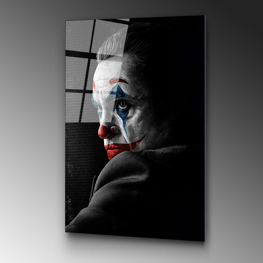 Joker Portre Siyah Beyaz Cam Tablo - Siyah