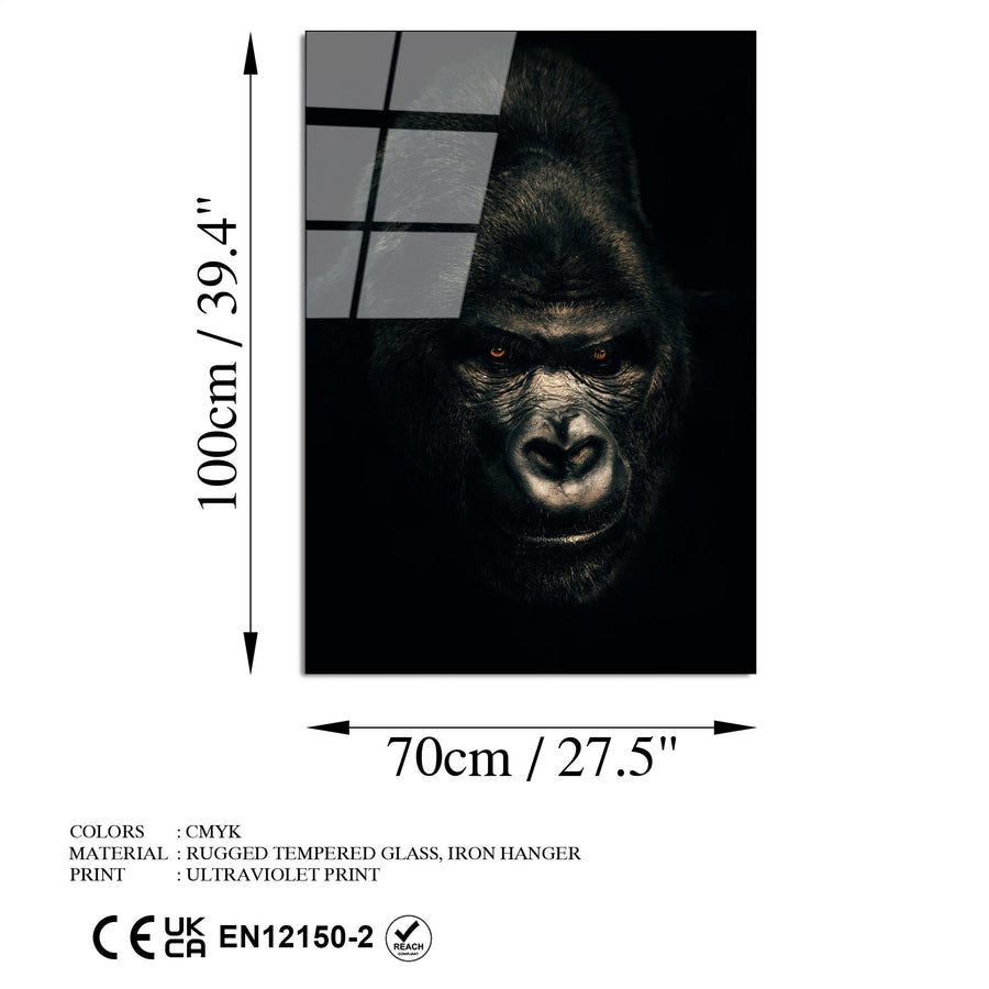 Gorilla Karanlik Portre Cam Tablo - Siyah