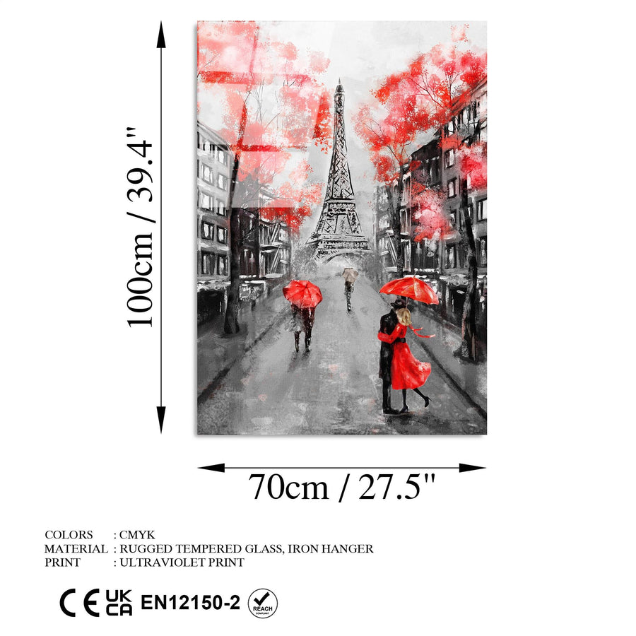 Paris Eyfel Romantik Cam Tablo - Gri