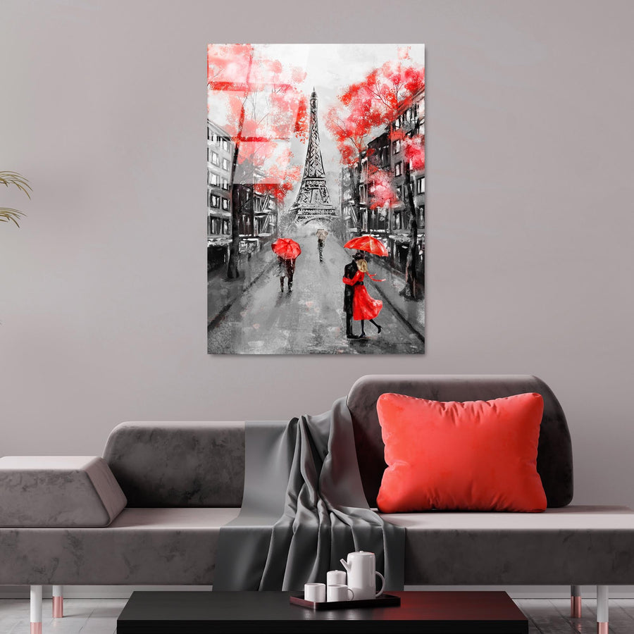 Paris Eyfel Romantik Cam Tablo - Gri
