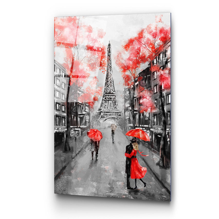 Paris Eyfel Romantik Cam Tablo - Gri
