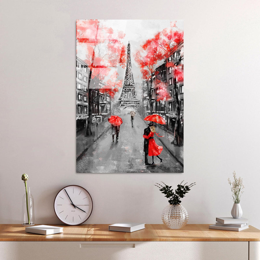 Paris Eyfel Romantik Cam Tablo - Gri