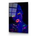 Kadin Portre Neon Boya Cam Tablo - Lacivert