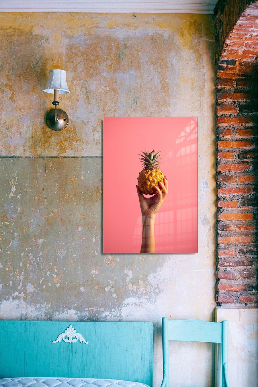 Ananas Tutan El Pop-Art Cam Tablo - Pembe