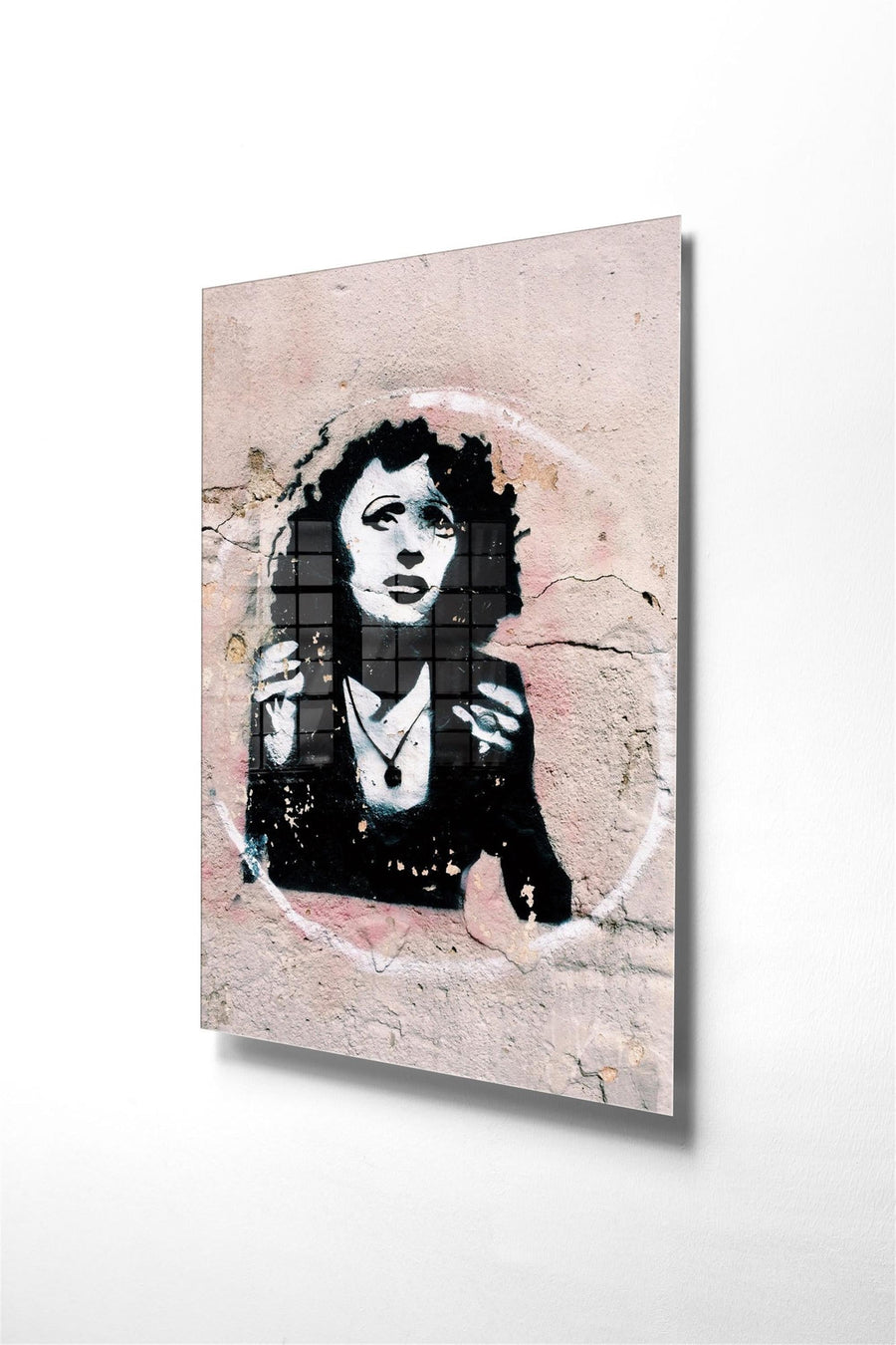 Kadin Portresi Stencil Streetart Cam Tablo - Pembe