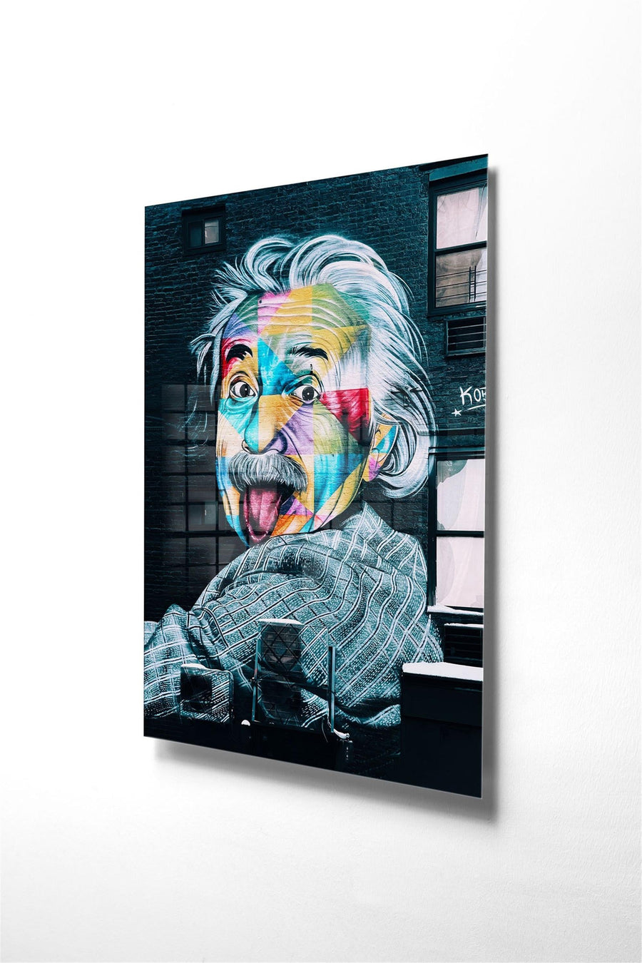 Einstein Renkli Portresi Streetart Cam Tablo - Siyah