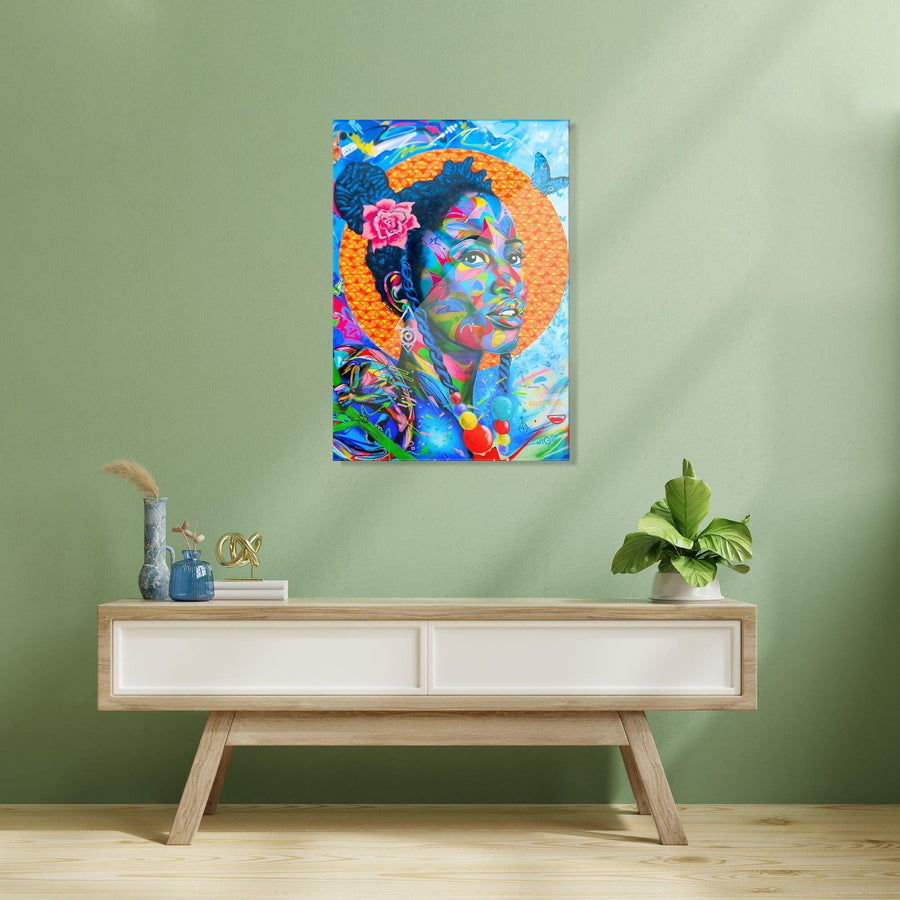 Renkli Kadin Portresi Pop Art Cam Tablo - Cok Renkli