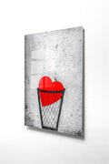 Kalp Basket Banksy Cam Tablo - Gri