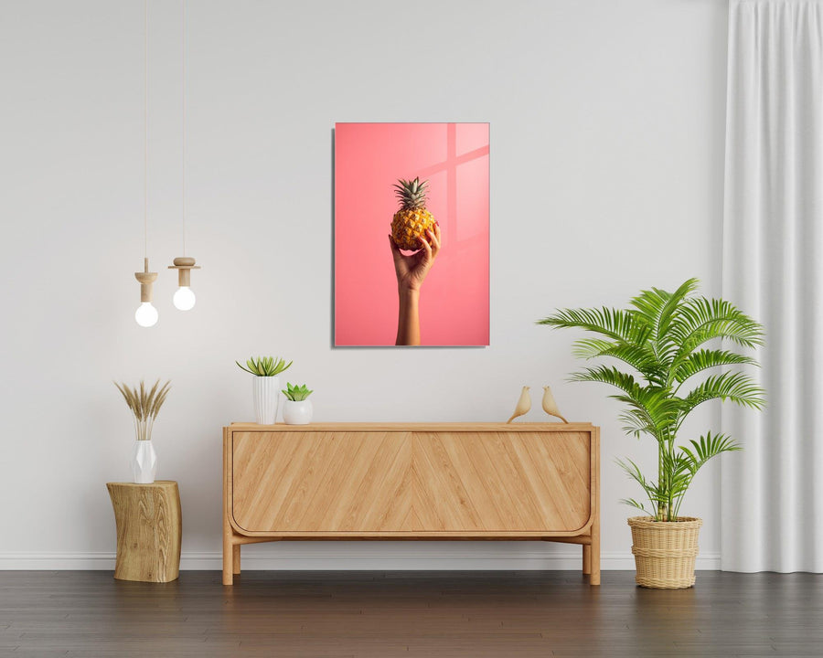 Ananas Pop Art Cam Tablo - Pembe