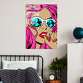Pembe Sacli Mona Lisa Kadin Cam Tablo - Pembe