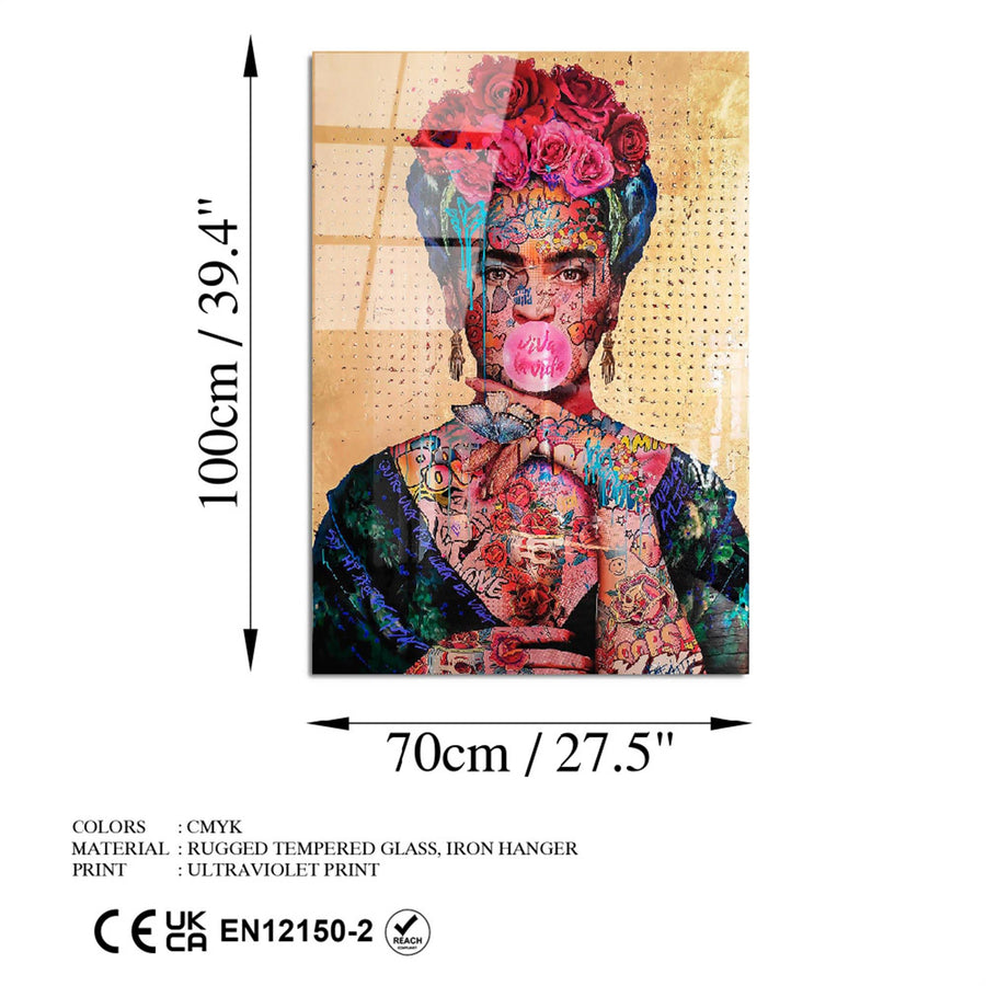 Frida Kahlo Graffiti Pop Art Cam Tablo - Altin